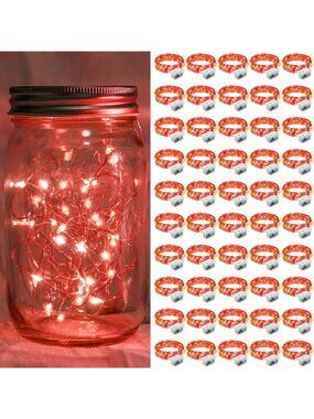 50 Pack Red Fairy Lights 7Ft 20 LED Twinkle String Lights Battery Operated